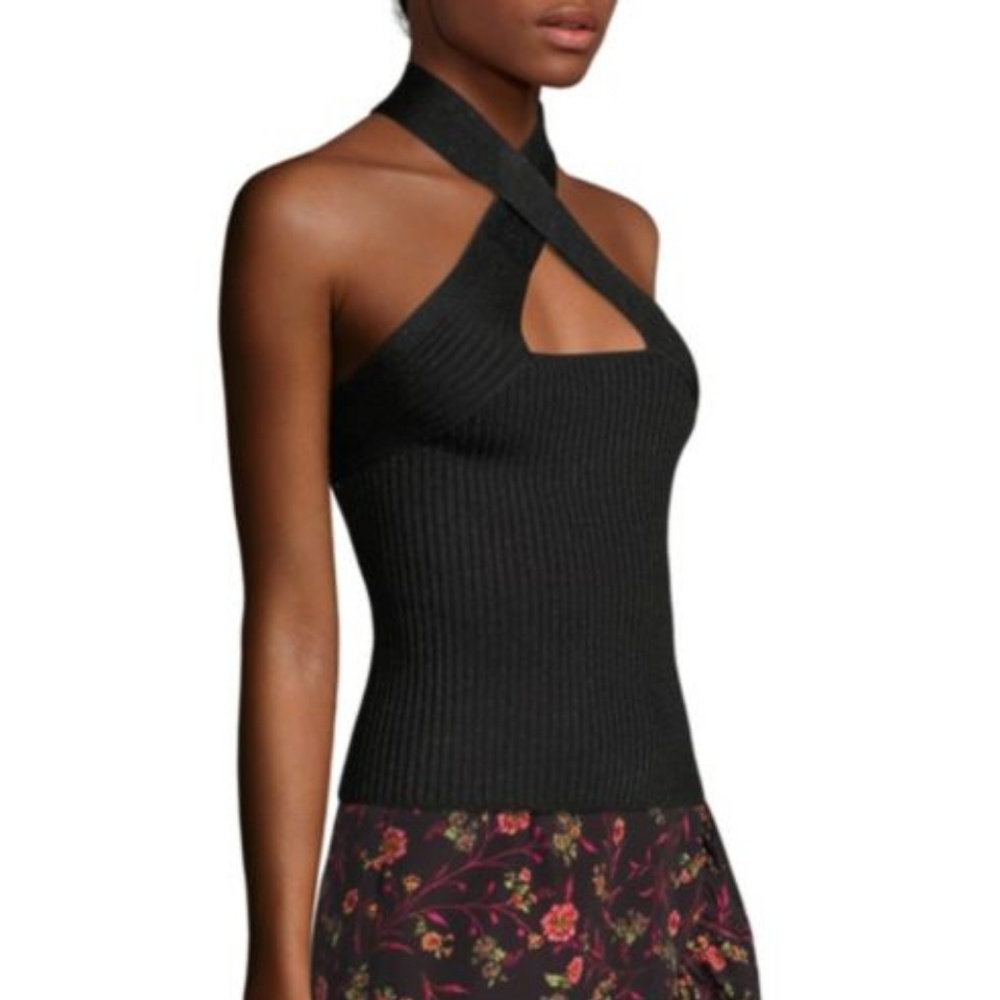 NWT Scripted Metallic Crossover Rib-Knit Top SZ-L - Picture 5 of 5